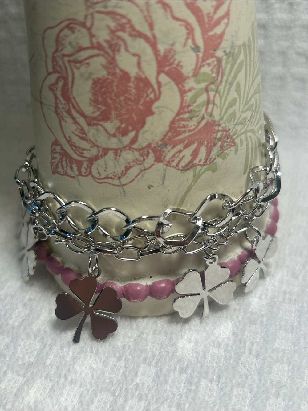 Triple Chain Silver 🍀 Clover Charm Bracelet